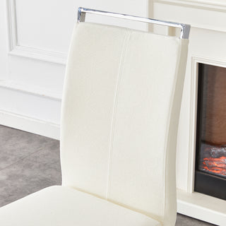 Sunvega Cream Textured Granular Fabric Dining Chairs with Ergonomic Backrest for Modern Spaces