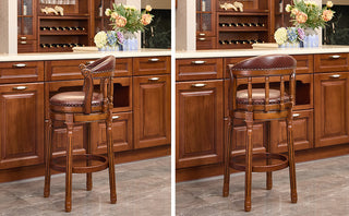 Sunvega Cow Top Leather Swivel Bar Stool with Wooden Back for Kitchen Dining
