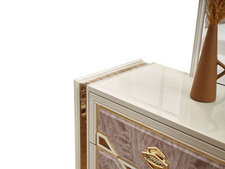 Sunvega Modern Art Deco Dresser with Gold Accents and Eucalyptus Veneer Finish