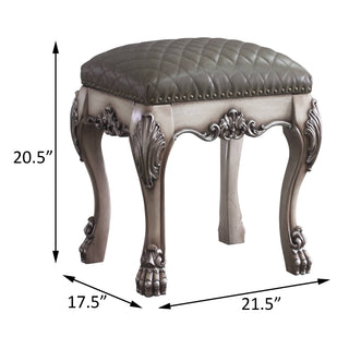 Sunvega Vanity Stool with Tufted Upholstered Seat and Vintage Bone White Claw Legs