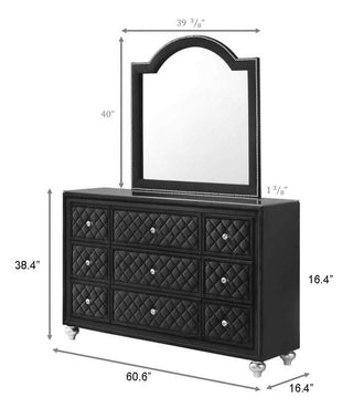 Sunvega Glam Style Black Dresser with Tufted Drawer Fronts and Faux Crystal Knobs