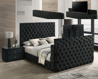 Sunvega Modern Velvet Upholstery Nightstand with Tufted Design and Two Drawers