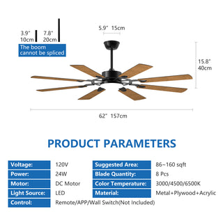 Sunvega 52 Inch Windmill Ceiling Fan with Lights Remote 8 Blades 6-Speed DC Motor