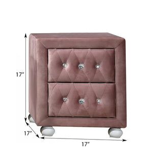 Sunvega Pink 2-Drawer Nightstand with Crystal Knobs and Padded Base