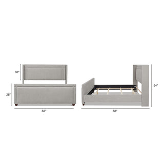 Sunvega Silver Grey Polyester Upholstered King Bed with Iron Nailhead Accents