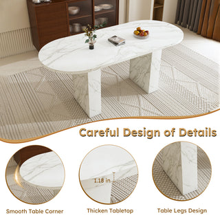 Sunvega Modern Farmhouse Oval Dining Table with Realistic Marble Top for 6