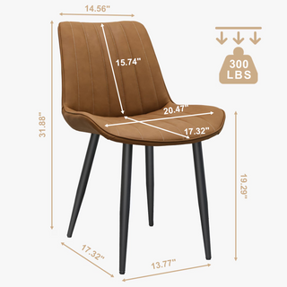 Sunvega Brown PU Leather Dining Chairs with Metal Legs and Wave Pattern Upholstery