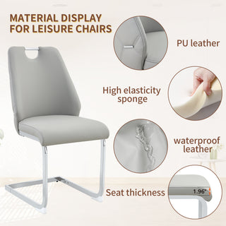 Sunvega White Faux Leather Dining Chairs Set of 2 with Gold Mesh Texture and Chrome Handle