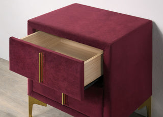 Sunvega Red and Gold Flannelette Nightstand with Upholstered Drawers and Bar Pull Handle