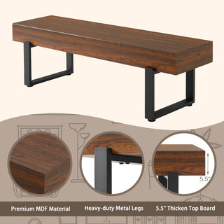 Sunvega 59" Modern Black MDF Bench with Metal Legs for Entryway and Bedroom