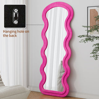 Sunvega Flannel Wavy Full Length Floor Mirror with Stand for Bedroom or Living Room