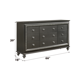 Sunvega Kaitlyn Metallic Gray Finish Wood Nightstand with Two Drawers and Crystal Trim