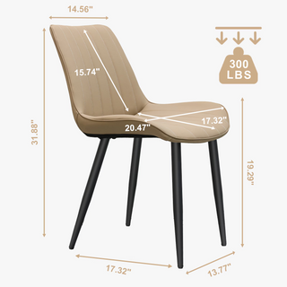 Sunvega Brown PU Leather Dining Chairs with Metal Legs and Wave Pattern Upholstery