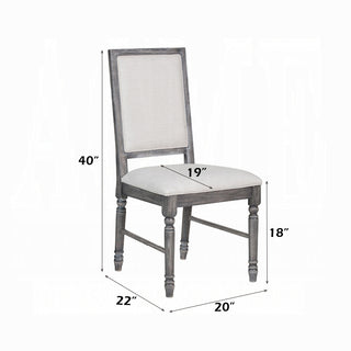 Sunvega Weathered Gray Finish Wooden Frame Cream Linen Upholstered Dining Side Chairs