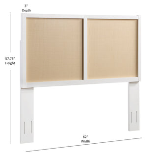 Sunvega White Painted Cane Panel Coastal Queen Full Headboard with Adjustable Height