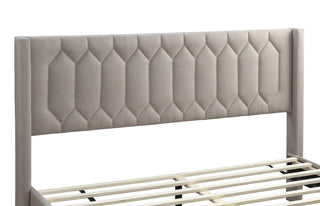 Sunvega Modern Light Brown Burlap Upholstered Diamond Design Queen Headboard
