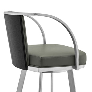 Sunvega 30 Inch Gray Faux Leather Swivel Bar Stool with Brushed Stainless Steel Frame