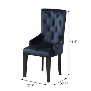 Sunvega Dark Navy Velvet Tufted Back Arm Chair with Sloped Armrests for Comfort