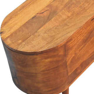 Sunvega Handcrafted Chestnut Solid Mango Wood Rounded Lid-Up Blanket Storage Box