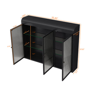 Sunvega Arched Glass Cabinet with Three Spacious Doors for Kitchen Living Room