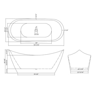 Sunvega 59 Inch Acrylic Freestanding Soaking Tub with Gold Overflow Drain