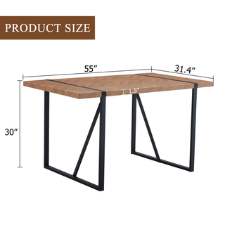 Sunvega Modern Simple Rectangular MDF Dining Table with Black Metal Legs for 4-6 People