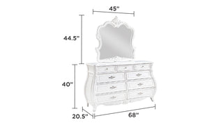 Sunvega Pearl White Dresser with Ornate Carvings and Spacious Storage Drawers