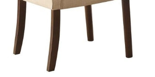 Sunvega Beige Linen Button Tufted Parson Armless Chair with Walnut Finish Legs
