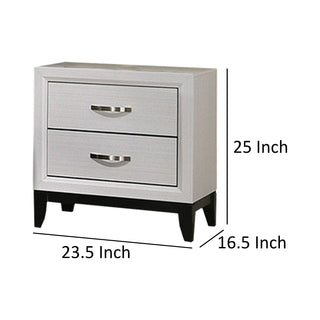 Sunvega White Wood Nightstand with Two Drawers and Metal Handles