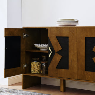 Sunvega Mid Century Modern Sideboard Buffet Cabinet with Geometric Pattern and Adjustable Shelves