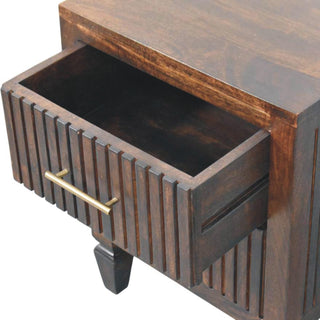 Sunvega Solid Mango Wood Nightstand with 2 Fluted Drawers and Brass Handles