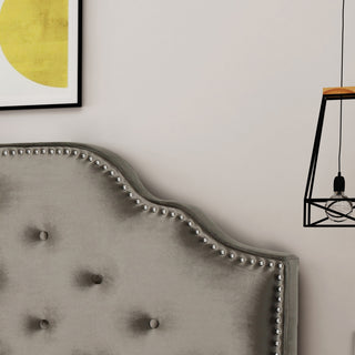 Sunvega Queen Size Upholstered Headboard with Tufted Design and Nailhead Trim