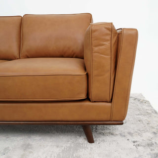 Sunvega Mid Century Modern Top Grain Leather Sofa with High Feet for Living Room