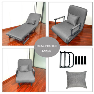 Sunvega Folding Grey Linen Sofa Bed Chair with Pillow for Small Room