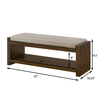 Sunvega Modern Accent Bench with Removable Cushion and Lower Storage Shelf
