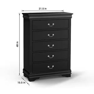 Sunvega Dark Cherry Finish Transitional Chest with English Dovetail Drawers and Bracket Legs