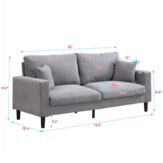 Sunvega 74 Inch High Resilience Three Seater Sofa with Sturdy Wooden Frame