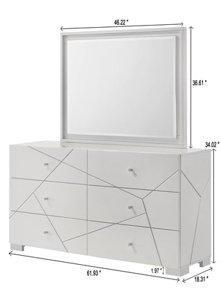 Sunvega Contemporary Nightstand with Geometric Accents and High-Gloss White Finish