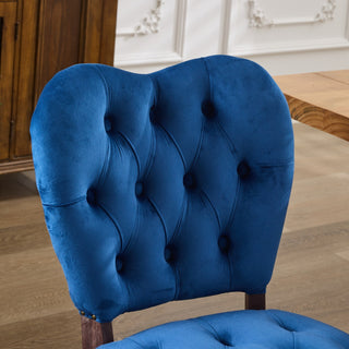 Sunvega French Vintage Tufted Upholstered Fabric Dining Chair Set of 2 Blue