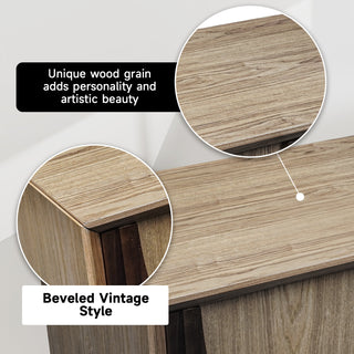 Sunvega Modern 4-Door Wooden Cabinet with Adjustable Shelves and Curved Acacia Wood Accents