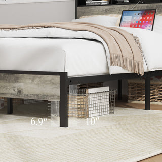 Sunvega Sturdy Single Bed Frame with Headboard Storage and Charging Station