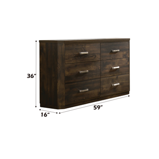 Sunvega Rustic Walnut Finish Six-Drawer Dresser with Brushed Nickel Handles