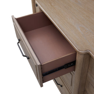 Sunvega Mindi Veneer Breakfront Dresser with Warm Sand Finish and Nine Drawers