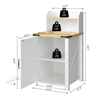 Sunvega Farmhouse End Table with Barn Door, Charging Station, and Adjustable Shelf