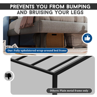 Sunvega Full Size Upholstered Platform Bed Frame With Headboard and 14'' Storage