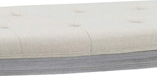 Sunvega Light Beige Button Tufted Upholstered Bench with Weathered Gray Wooden Legs