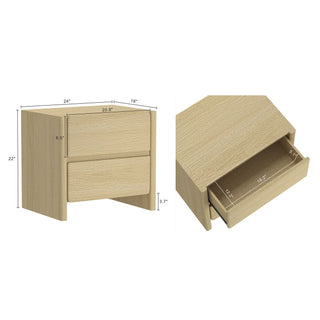 Sunvega Modern Oak Nightstand with Two Spacious Drawers for Bedroom