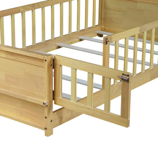 Sunvega Twin Size Floor Bed with Built-in Book Rack and Revolving Door for Kids