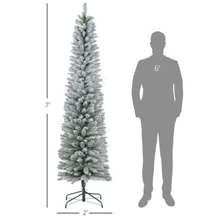 Sunvega Pencil Artificial Xmas Tree with Faux Snow Flocked Full Branch Tips Flame-retardant