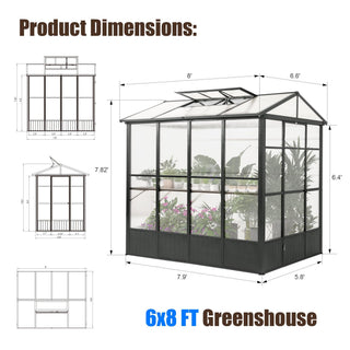 Sunvega 8FT High All-Aluminum Greenhouse with Auto Vent and Polycarbonate Panels